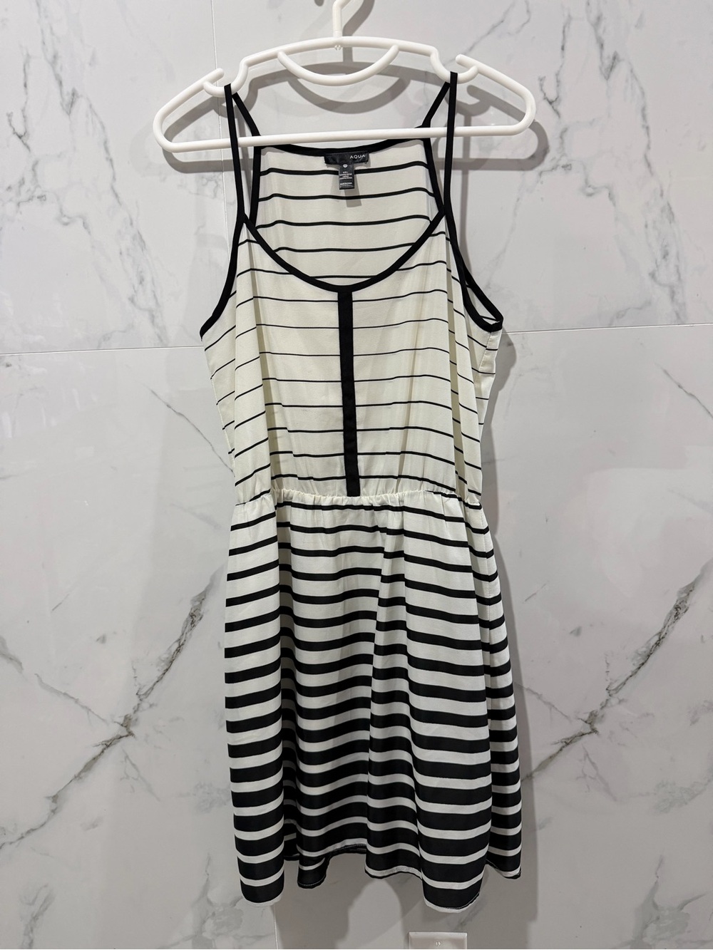 Aqua Black and White Striped Mini Dress